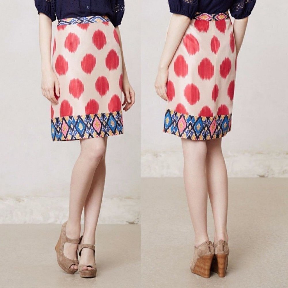 Anthropologie Maeve Embroidered Dot Silk Skirt
